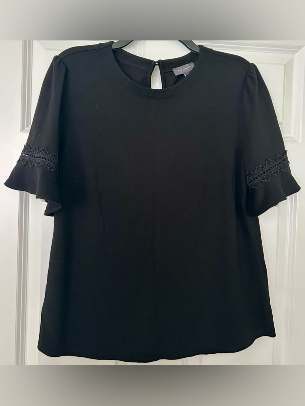 The Limited Black Lace-Trim Tulip Sleeve Blouse
